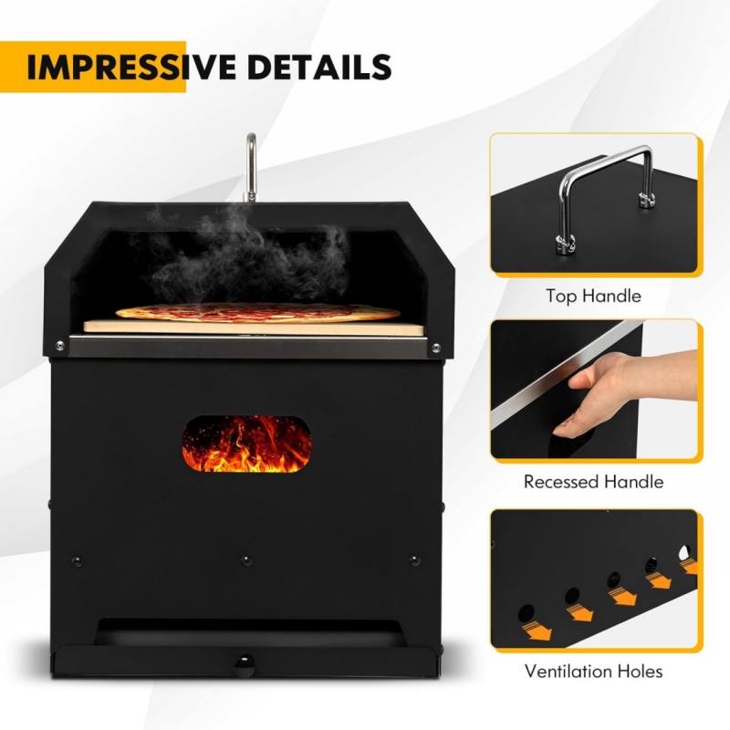 Outdoor Multi-Function Pizza Oven Portable Wood-Fired Grill for BBQ, Roasting & Heating