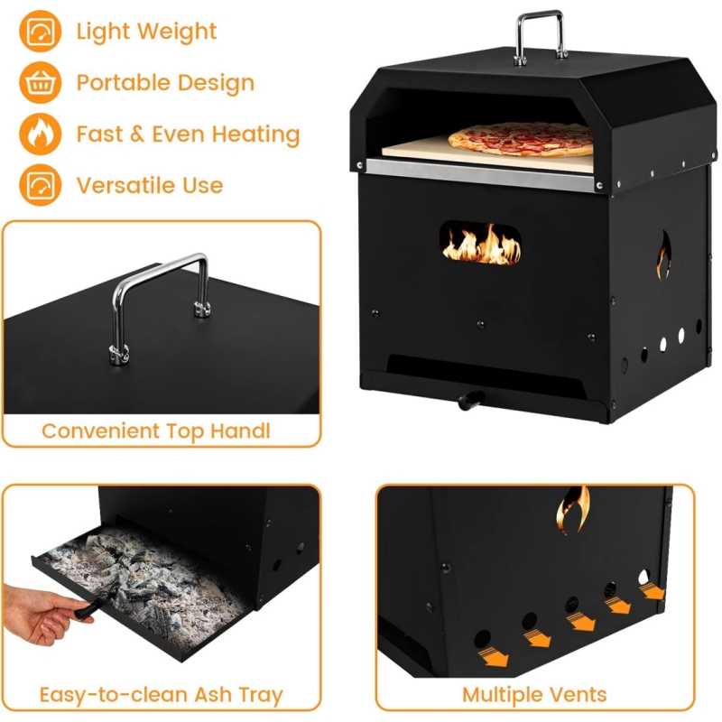 Outdoor Multi-Function Pizza Oven Portable Wood-Fired Grill for BBQ, Roasting & Heating