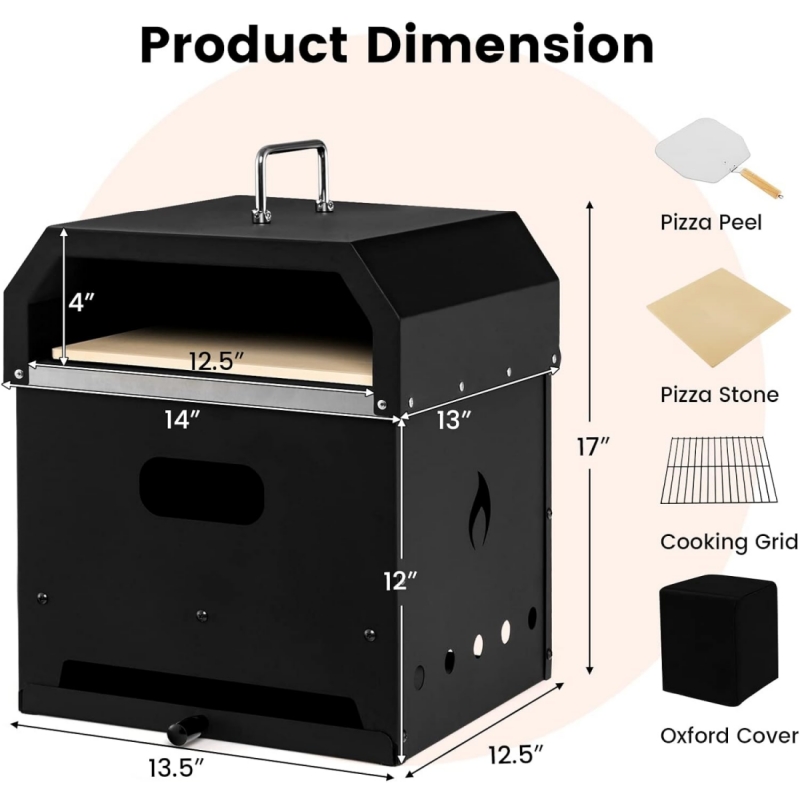 Outdoor Multi-Function Pizza Oven Portable Wood-Fired Grill for BBQ, Roasting & Heating