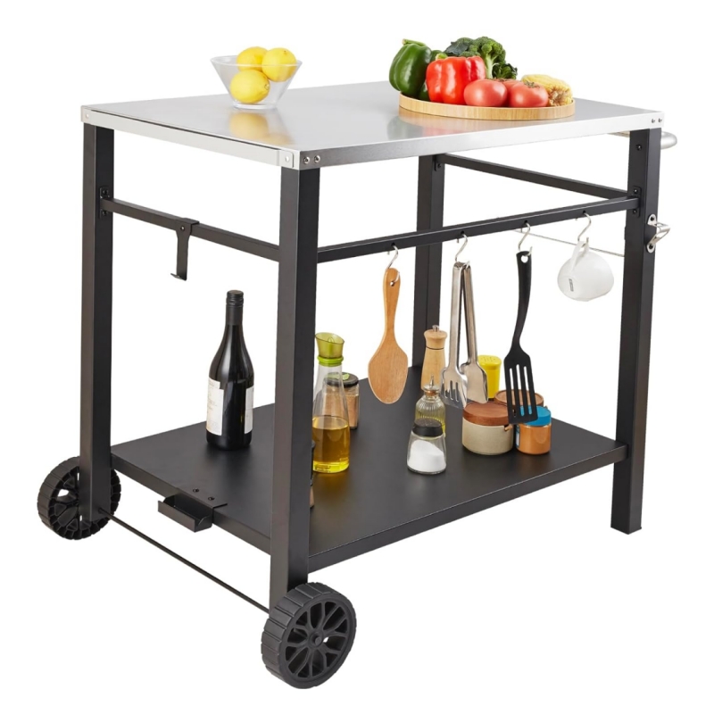 Two layer barbecue station movable workbench