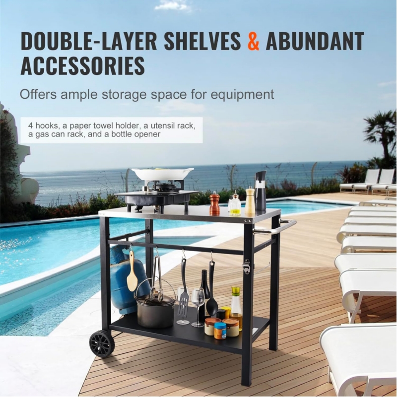 Two layer barbecue station movable workbench Two layer barbecue station movable workbench