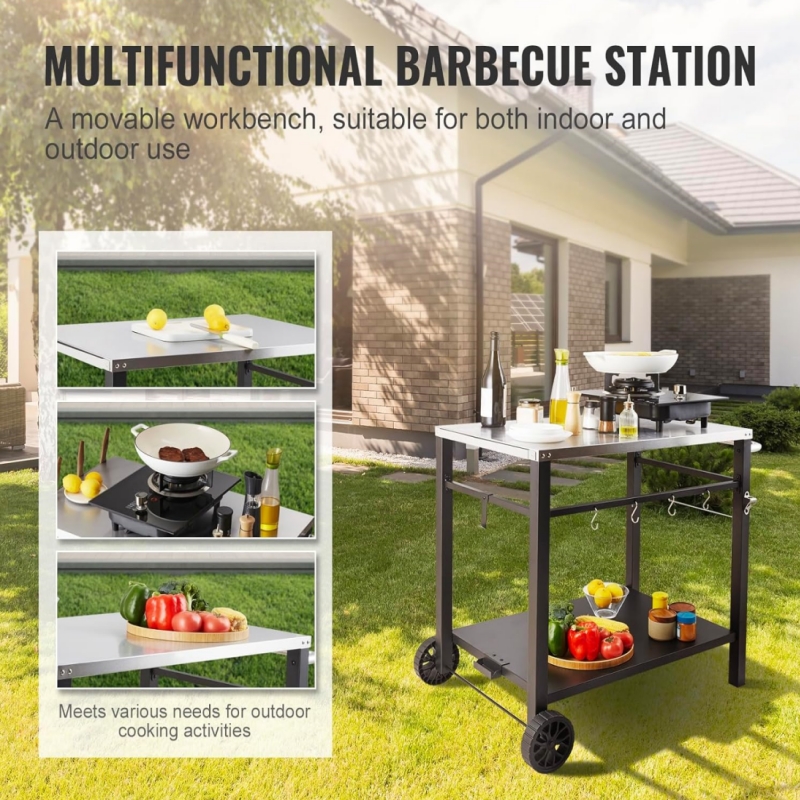 Two layer barbecue station movable workbench Two layer barbecue station movable workbench