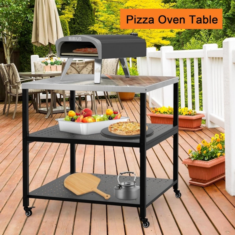 Two layer barbecue station movable workbench Two layer barbecue station movable workbench
