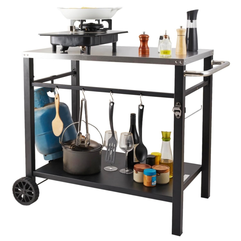 Two layer barbecue station movable workbench Two layer barbecue station movable workbench