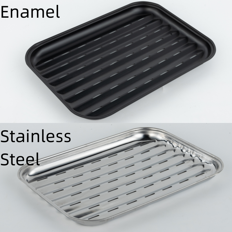 Porcelain Coated Grill Pan - Black and Stainless Steel