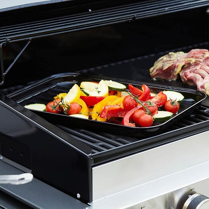 Porcelain Coated Grill Pan - Black and Stainless Steel Porcelain Coated Grill Pan - Black and Stainless Steel